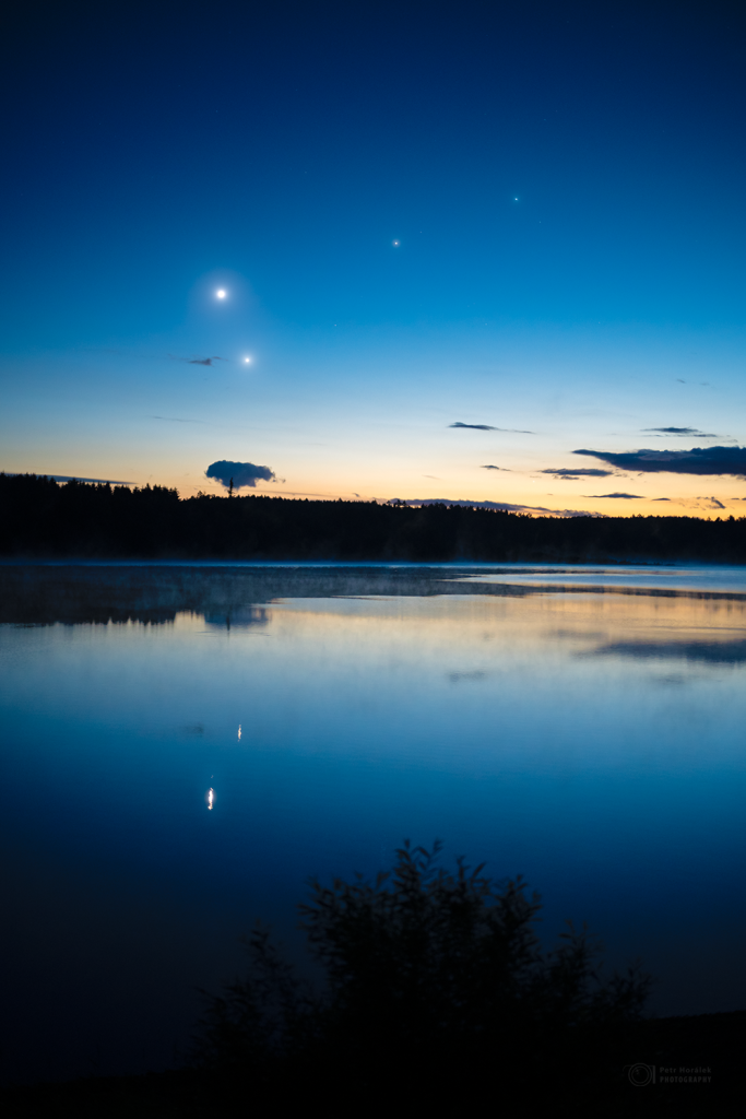 Venus-Jupiter pairing over Seč Lake on 11 June 2026