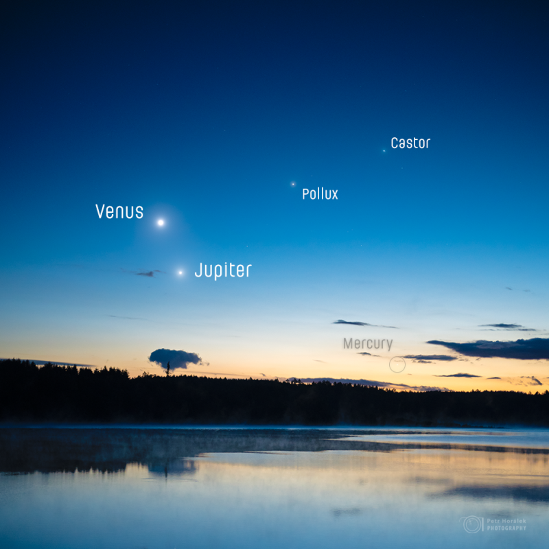 Venus-Jupiter pairing over Seč Lake on 11 June 2026