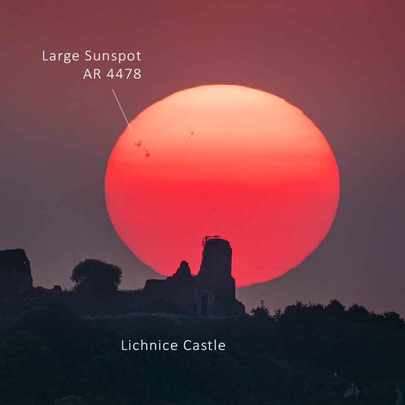 Lichnice Sunset with Large Sunspots on 26 June 2026 - Annotated