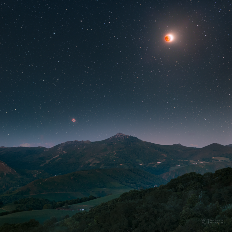 Eclipsed Moon, Helix, and Pyrenees
