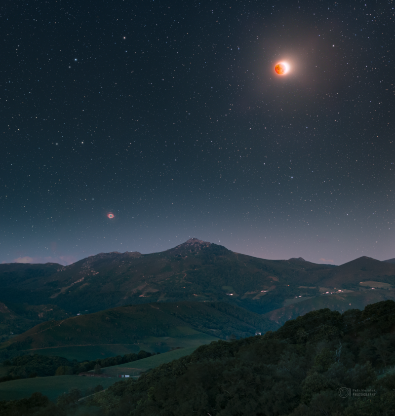 Eclipsed Moon, Helix, and Pyrenees - Vertical Cut