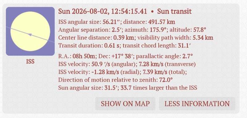 Details of the ISS transit from www.transit-finder.com