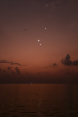Moon, Venus and Jupiter conjuction on 22 February 2023 over Thoddoo Island.