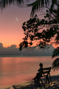 Conjuction of Venus and Jupiter on 1st March 2023 over Thoddo Island (annotated).Line of Venus and Jupiter on 1 March 2023 over Thoddo Island