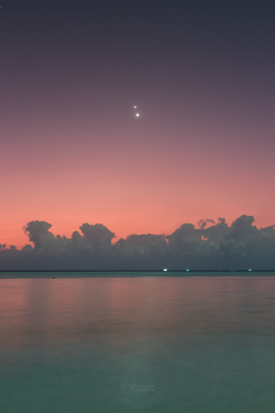 Conjuction of Venus and Jupiter on 1st March 2023 over Thoddo Island (annotated).Line of Venus and Jupiter on 1 March 2023 over Thoddo Island