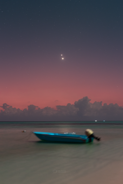 Conjuction of Venus and Jupiter on 1st March 2023 over Thoddo Island (annotated).Line of Venus and Jupiter on 1 March 2023 over Thoddo Island