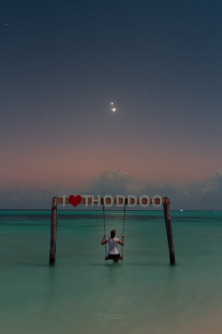 Conjuction of Venus and Jupiter on 1st March 2023 over Thoddo Island (annotated).Line of Venus and Jupiter on 1 March 2023 over Thoddo Island
