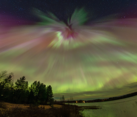 Strong Aurora Borealis over Lansjarv, Sweden, on 10th October 2026.
